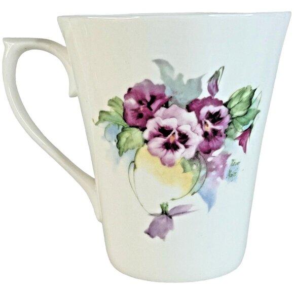 2 Royal Patrician Fine Bone China Mugs Pink & Purple Pansies Staffordshire bd&s - Picture 12 of 15
